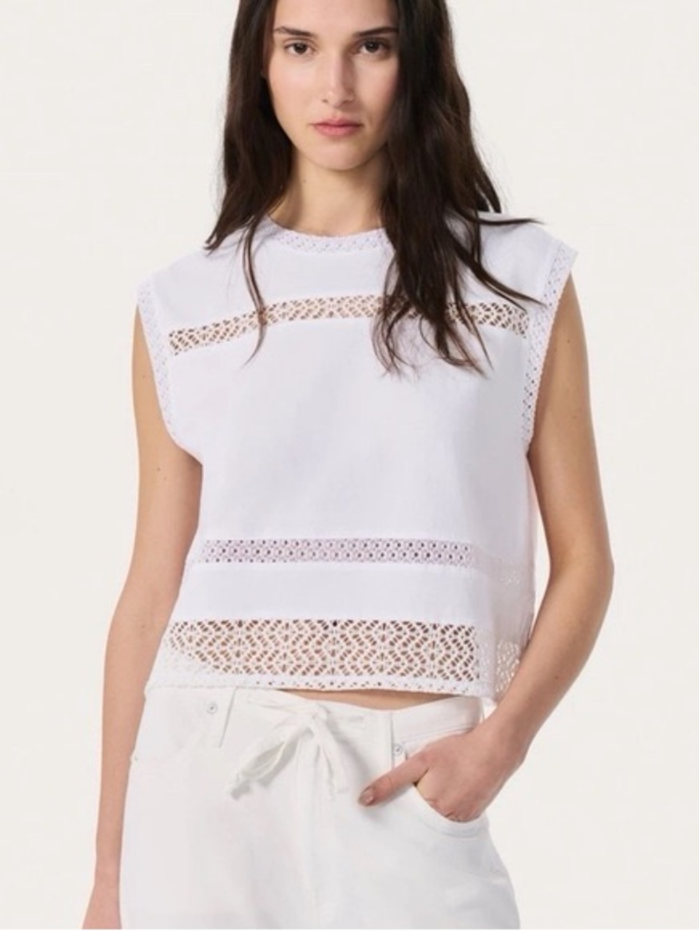 rag & bone White Lace-Inset Muscle Tee